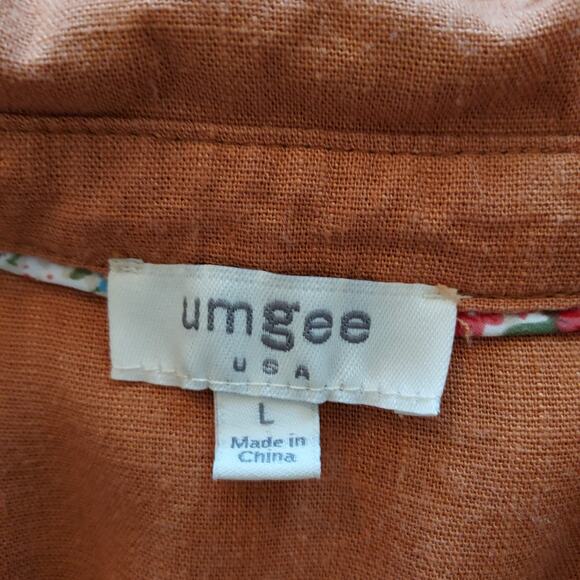Umgee Orange Linen Tunic Blouse w/Ruffle Size L - Picture 10 of 12